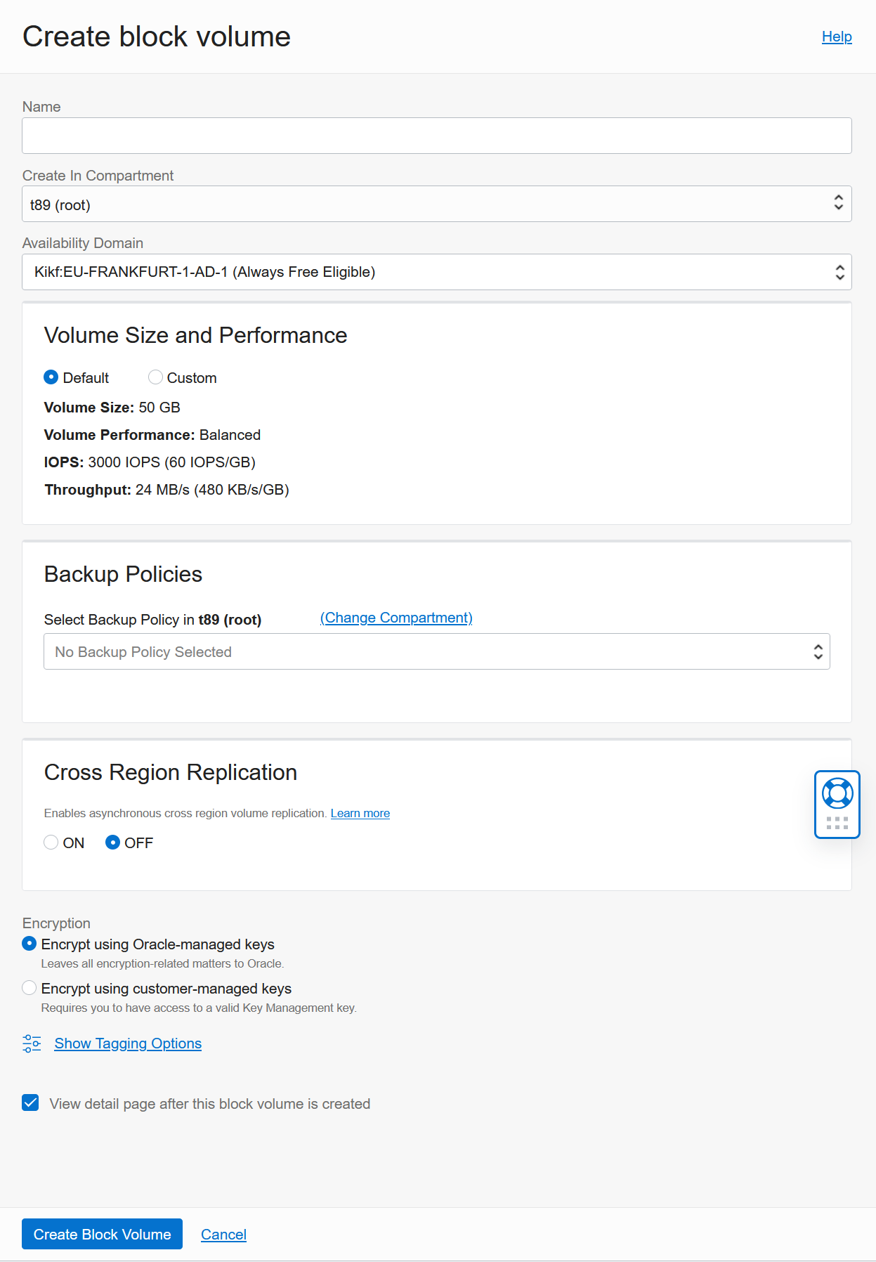 Create a block volume